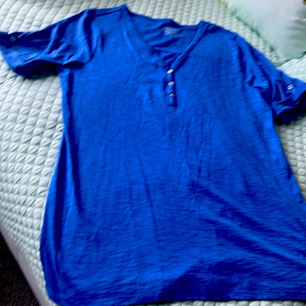 Cotton slub Henley elbow sleeve tunic